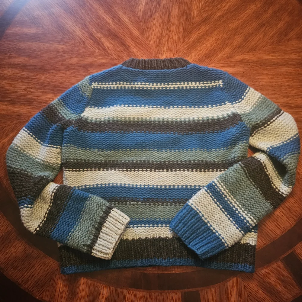 J. Crew Blue Green Striped Crewneck Sweater - Picture 2 of 4